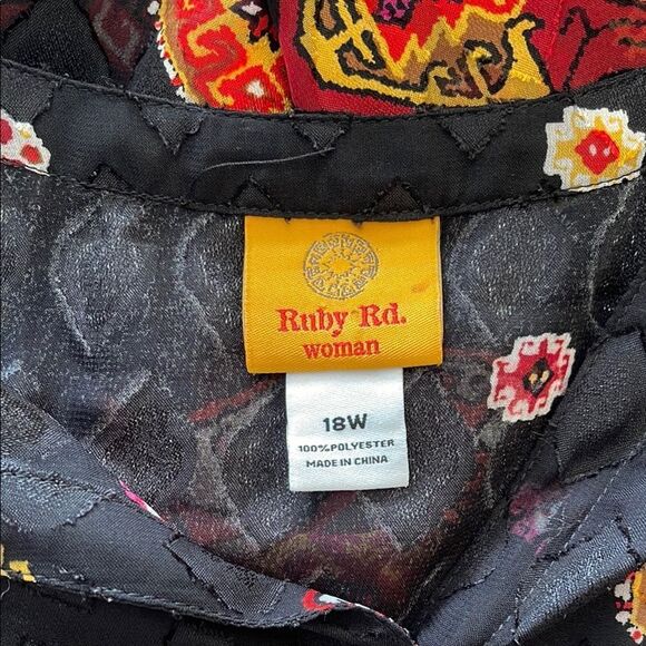 Ruby Rd. Black and Orange size 18W Long Sleeve Blouse with Mandarin Collar - Picture 4 of 7